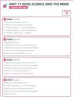 First page of Unit 11 Quiz: Science and the Mind, B2 activity bank