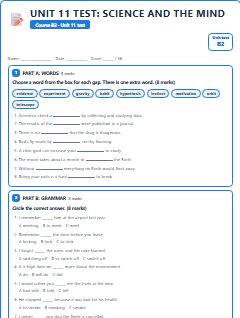 First page of Unit 11 Test: Science and the Mind, B2 assessment