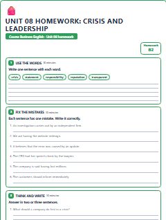 First page of Unit 08 Homework: Crisis and Leadership, B2 worksheet