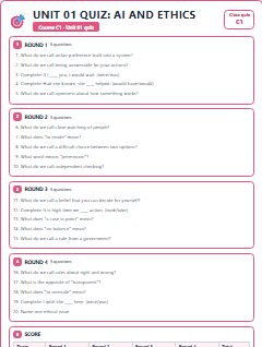 First page of Unit 01 Quiz: AI and Ethics, C1 activity bank