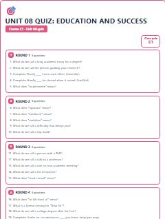 First page of Unit 08 Quiz: Education and Success, C1 activity bank