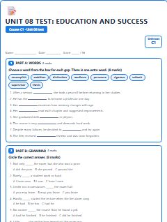 First page of Unit 08 Test: Education and Success, C1 assessment