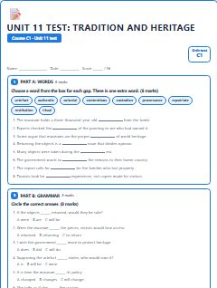 First page of Unit 11 Test: Tradition and Heritage, C1 assessment