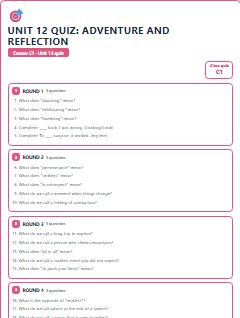 First page of Unit 12 Quiz: Adventure and Reflection, C1 activity bank