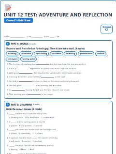 First page of Unit 12 Test: Adventure and Reflection, C1 assessment