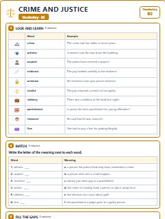 First page of Crime and Justice: B2 Vocabulary, B2 vocabulary list