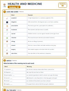 First page of Health and Medicine: B2 Vocabulary, B2 vocabulary list