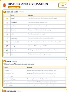 First page of History and Civilisation: B2 Vocabulary, B2 vocabulary list