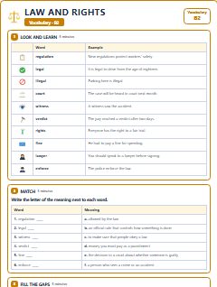 First page of Law and Rights: B2 Vocabulary, B2 vocabulary list