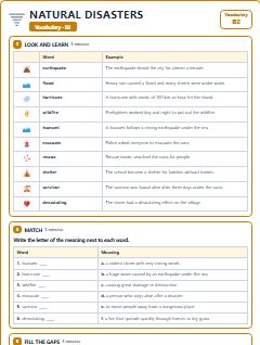 First page of Natural Disasters: B2 Vocabulary, B2 vocabulary list