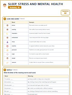 First page of Sleep, Stress and Mental Health: B2 Vocabulary, B2 vocabulary list