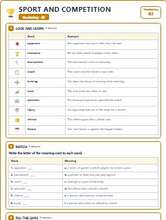 First page of Sport and Competition: B2 Vocabulary, B2 vocabulary list