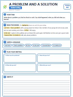 First page of A Problem and a Solution, A2 writing task