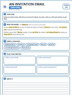 First page of An Invitation Email, A2 writing task