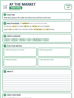 First page of At the Market, A1 writing task