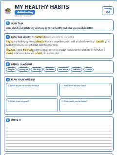 First page of My Healthy Habits, A2 writing task