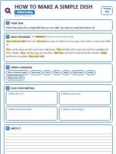 First page of How to Make a Simple Dish, A2 writing task
