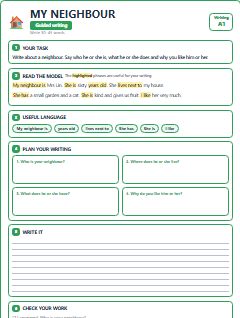 First page of My Neighbour, A1 writing task