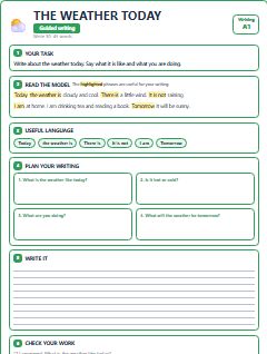 First page of The Weather Today, A1 writing task