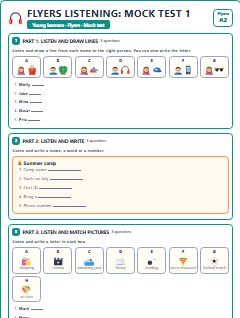 First page of Flyers Listening: Mock Test 1, A2 exam practice