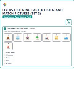 First page of Flyers Listening Part 3: Listen and Match Pictures (Set 2), A2 exam practice