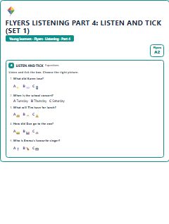 First page of Flyers Listening Part 4: Listen and Tick (Set 1), A2 exam practice