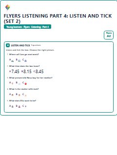 First page of Flyers Listening Part 4: Listen and Tick (Set 2), A2 exam practice
