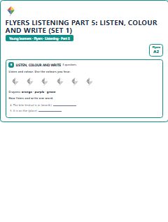 First page of Flyers Listening Part 5: Listen, Colour and Write (Set 1), A2 exam practice