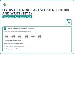 First page of Flyers Listening Part 5: Listen, Colour and Write (Set 2), A2 exam practice