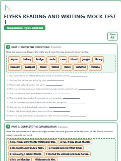 First page of Flyers Reading and Writing: Mock Test 1, A2 exam practice