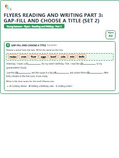 First page of Flyers Reading and Writing Part 3: Gap-fill and Choose a Title (Set 2), A2 exam practice