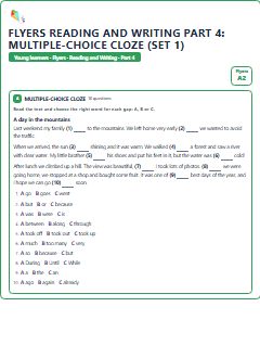 First page of Flyers Reading and Writing Part 4: Multiple-choice Cloze (Set 1), A2 exam practice