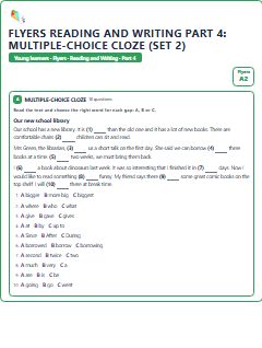 First page of Flyers Reading and Writing Part 4: Multiple-choice Cloze (Set 2), A2 exam practice