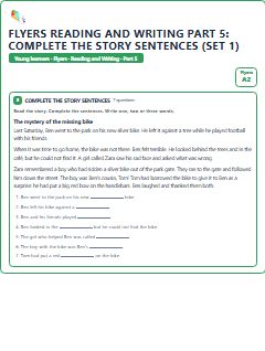 First page of Flyers Reading and Writing Part 5: Complete the Story Sentences (Set 1), A2 exam practice