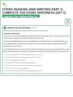 First page of Flyers Reading and Writing Part 5: Complete the Story Sentences (Set 3), A2 exam practice