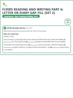 First page of Flyers Reading and Writing Part 6: Letter or Diary Gap-fill (Set 2), A2 exam practice