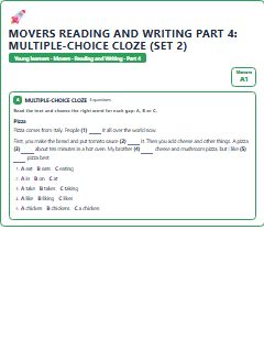 First page of Movers Reading and Writing Part 4: Multiple-choice Cloze (Set 2), A1 exam practice