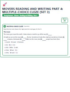 First page of Movers Reading and Writing Part 4: Multiple-choice Cloze (Set 3), A1 exam practice