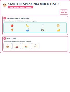 First page of Starters Speaking: Mock Test 2, Pre-A1 exam practice